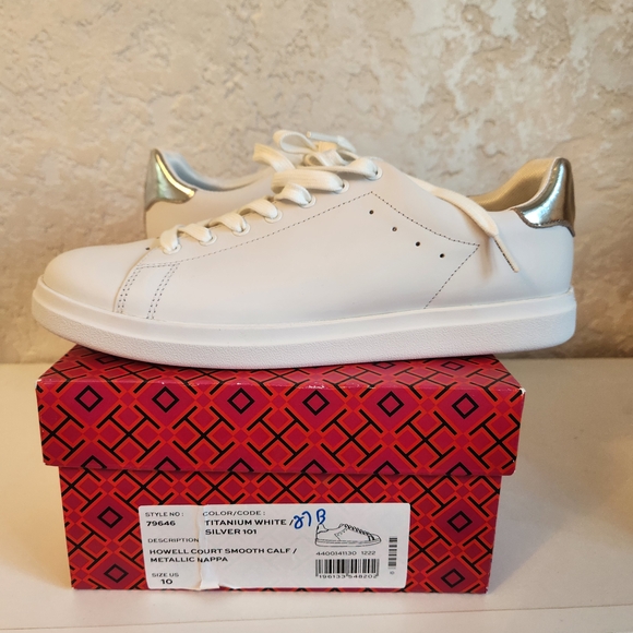 Tory Burch Woman Metallic Silver and White Sneakers - Picture 5 of 5